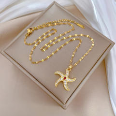 Beach design starfish pendant stainless steel chain necklace