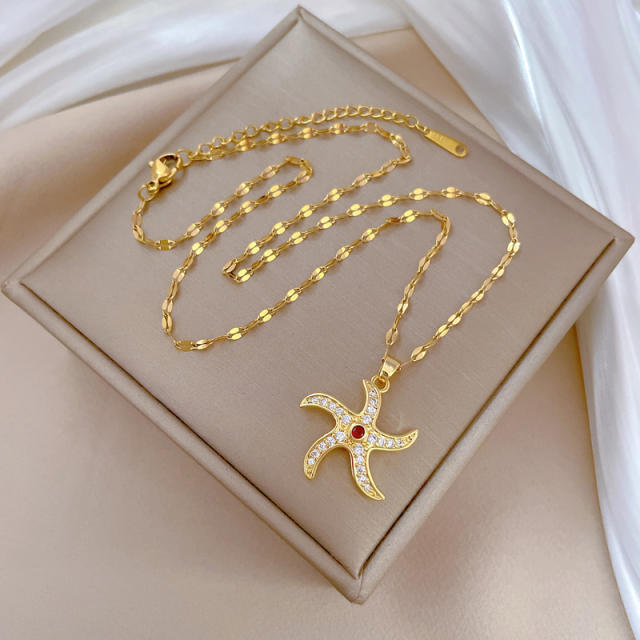 Beach design starfish pendant stainless steel chain necklace