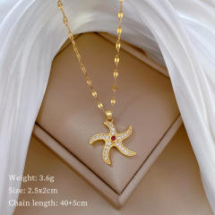 Beach design starfish pendant stainless steel chain necklace