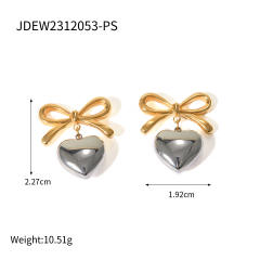 Elegant sweet bow heart stainless steel earrings