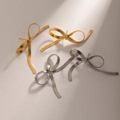 18KG hot sale snake chain bow stainless steel earrings