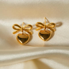 Elegant sweet bow heart stainless steel earrings
