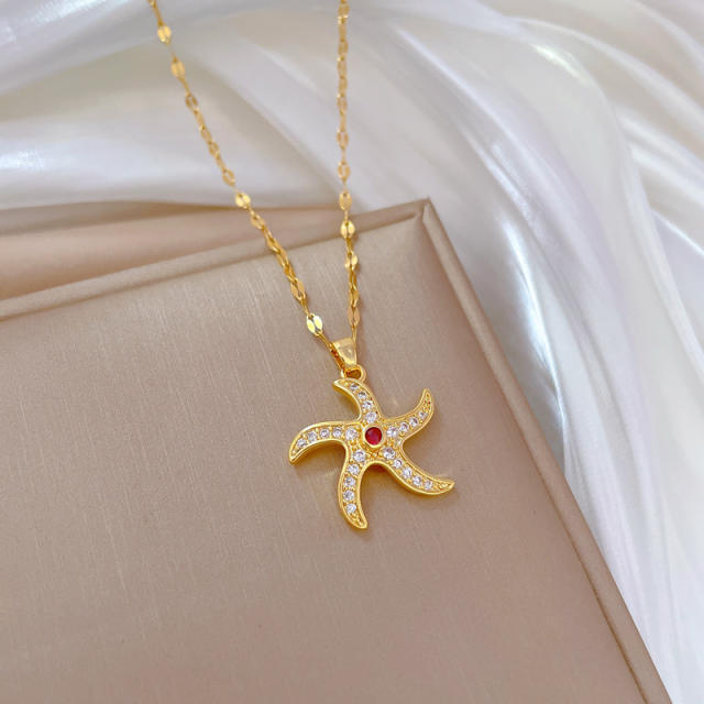 Beach design starfish pendant stainless steel chain necklace