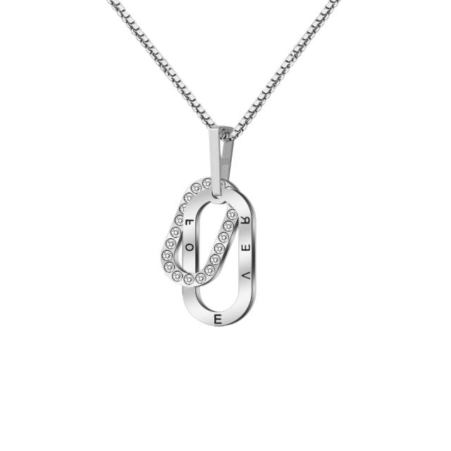 Personality two circle diamond engrave letter stainless steel necklace