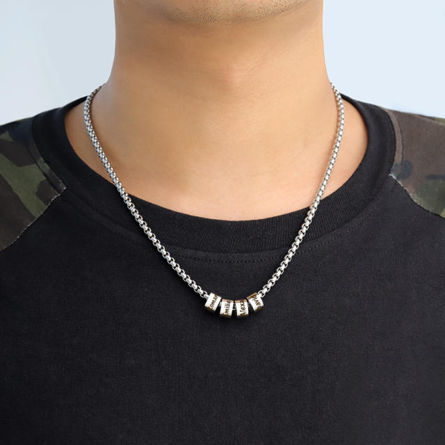 Personality diy bead with birstone engrave letter stainless steel necklace for men