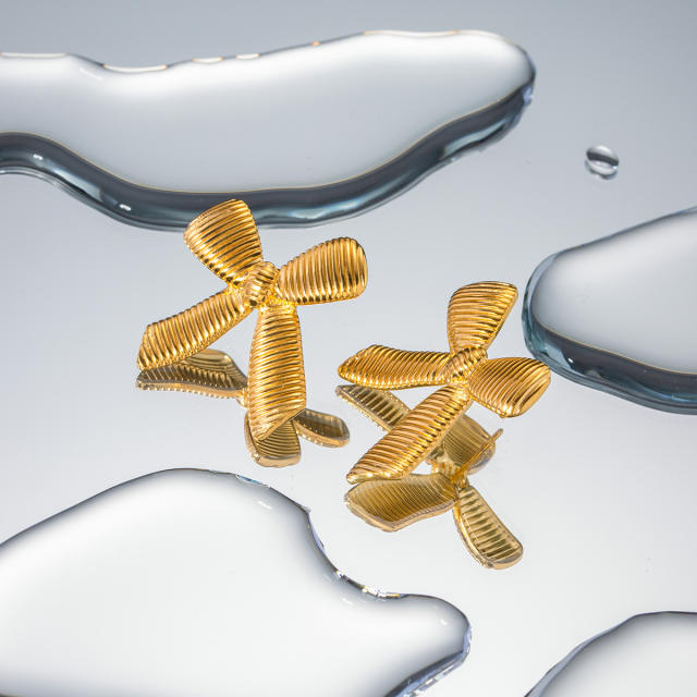 18KG sweet bow stainless steel earrings
