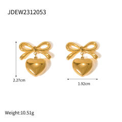 Elegant sweet bow heart stainless steel earrings