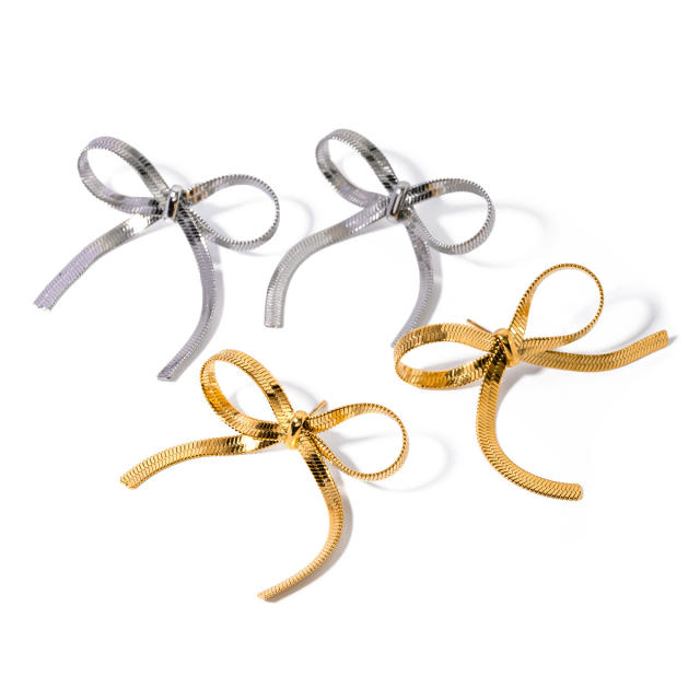 18KG hot sale snake chain bow stainless steel earrings
