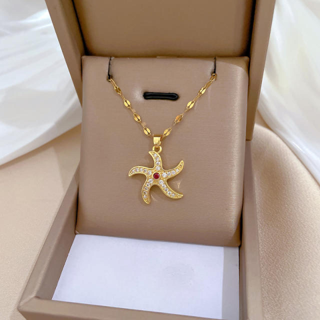 Beach design starfish pendant stainless steel chain necklace