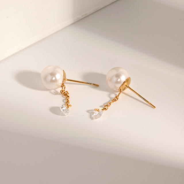 18KG ins pearl bead stainless steel women earrings