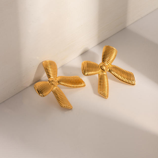 18KG sweet bow stainless steel earrings