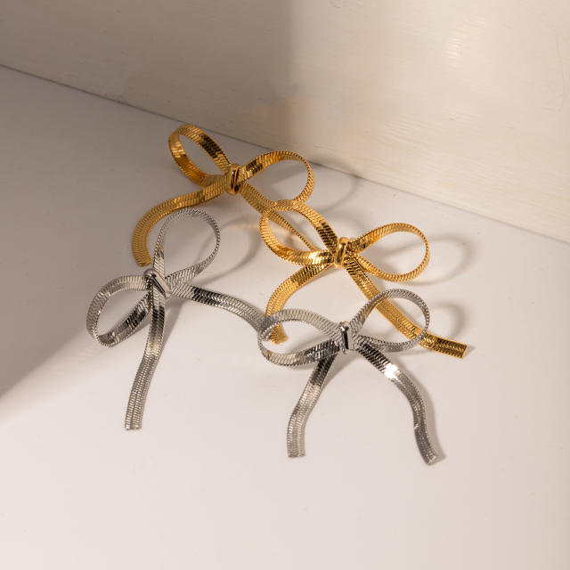 18KG hot sale snake chain bow stainless steel earrings