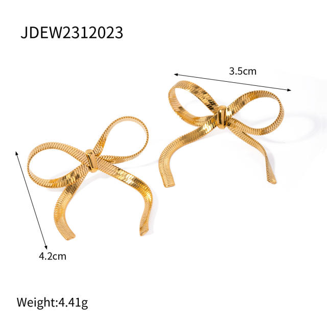 18KG hot sale snake chain bow stainless steel earrings