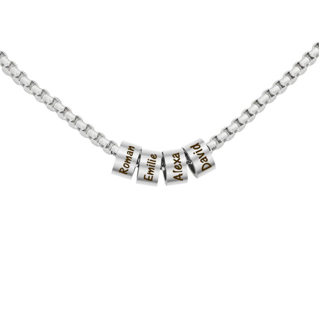 Personality diy bead with birstone engrave letter stainless steel necklace for men