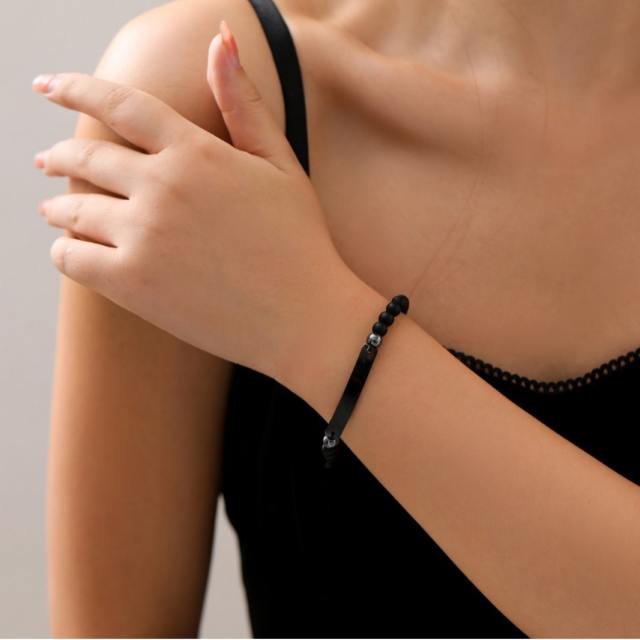 DIY natural stone bead engrave bar stainless steel bracelet gift bracelet