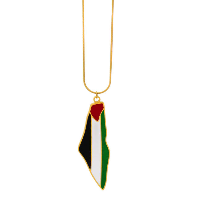 Hot sale enamel map Israel and Palestine pendant stainless steel necklace earrings set