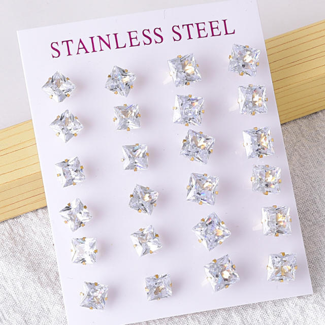 24pair/card easy match diamond star ball bead stainless steel studs earrings set