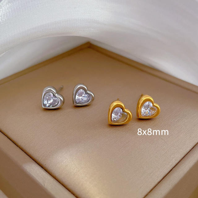Chic diamond heart stainless steel studs earrings