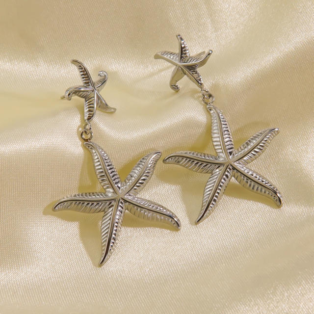 14KG ocean series starfish stainless steel earrings