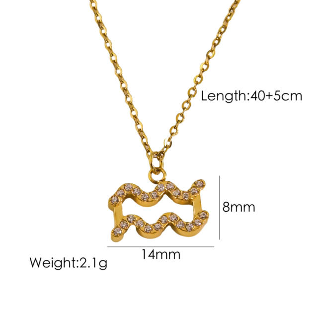 14KG dainty diamond zodiac pendant stainless steel necklace