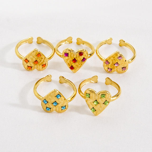 Spring colorful cubic zircon heart stainless steel finger rings