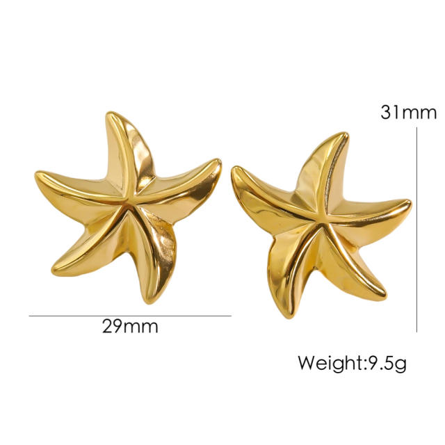 14KG ocean starfish stainless steel earrings