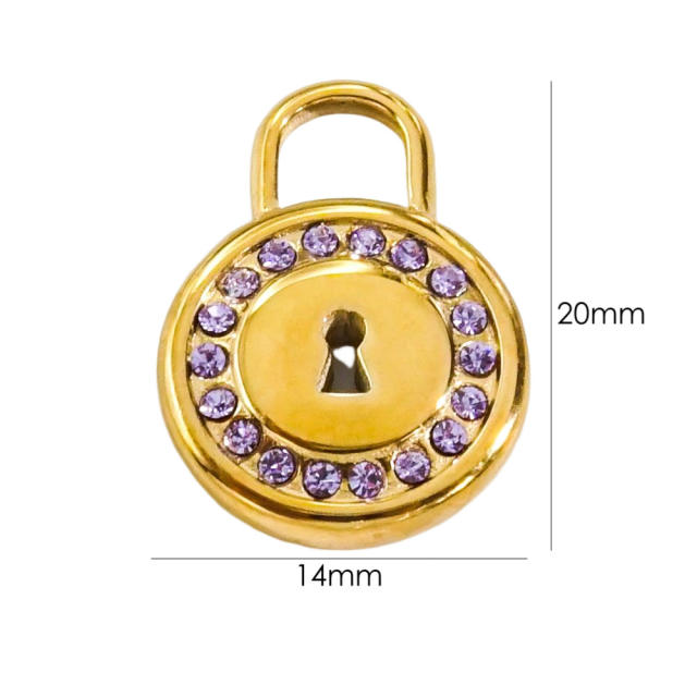 14KG colorful cubic zircon padlock stainless steel pendant necklace pendant
