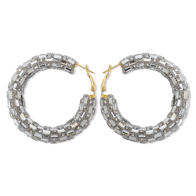 Luxury full rhinestone big hoop earrings for women party earrings