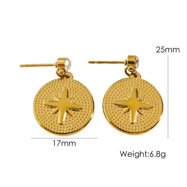 Chunky star symbol coin shape stainless steel bracelet earrings set