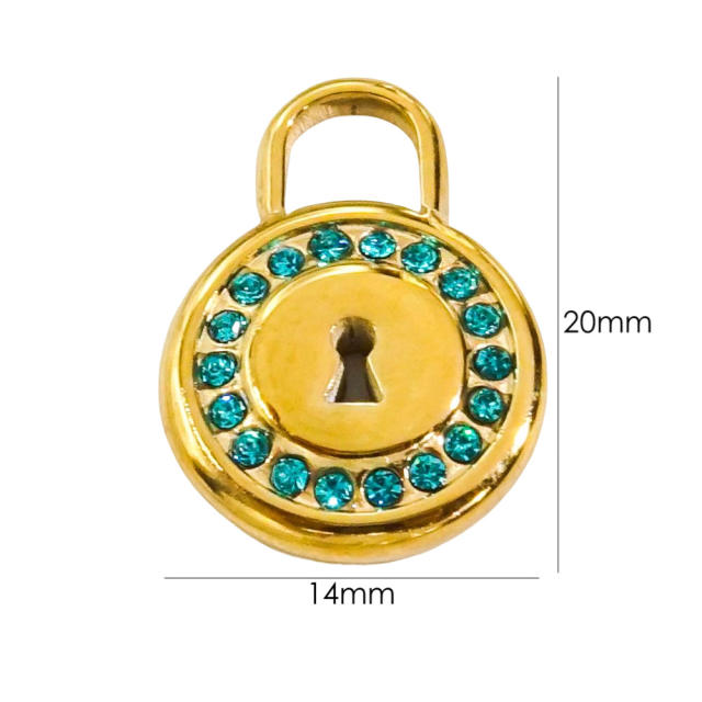 14KG colorful cubic zircon padlock stainless steel pendant necklace pendant