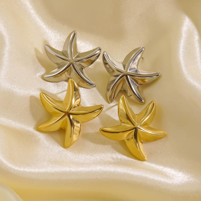 14KG ocean starfish stainless steel earrings