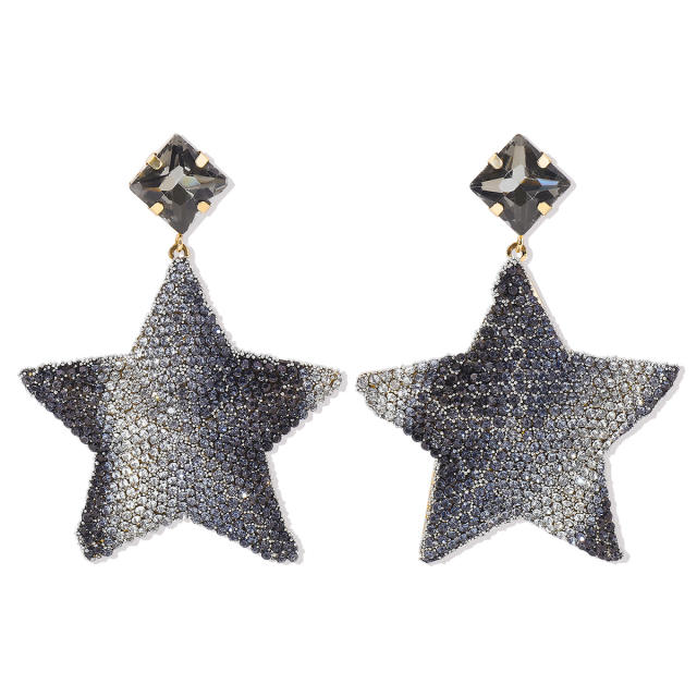 Delicate full rhinestone shiny star dangle earrings for women