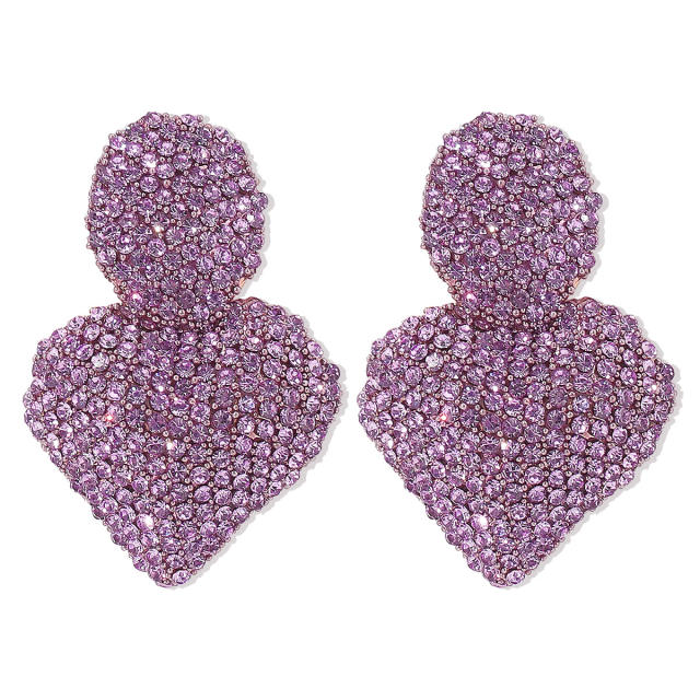 Luxury full of colorful rhinestone heart earrings