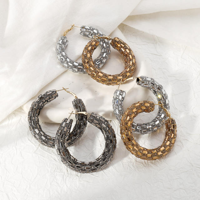 Luxury full rhinestone big hoop earrings for women party earrings