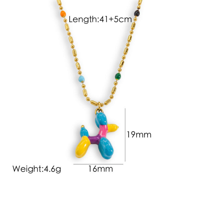 Spring color enamel smile face Balloon Dog pendant stainless steel necklace