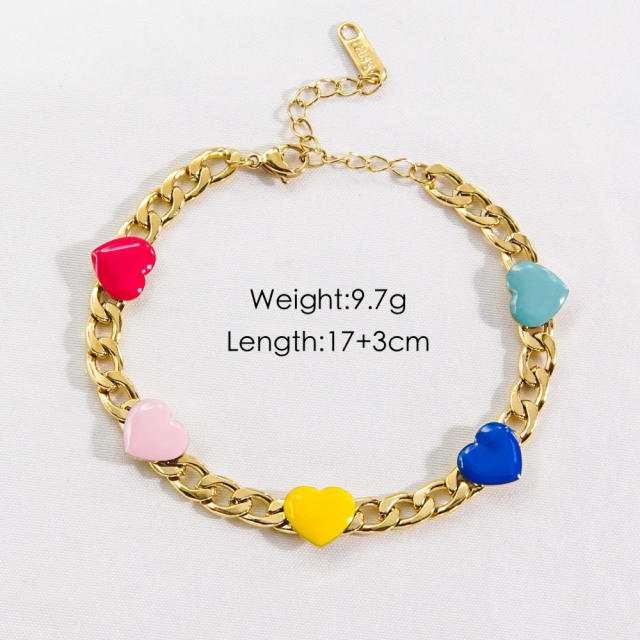 INS spring color enamel heart toggle chain stainless steel bracelet
