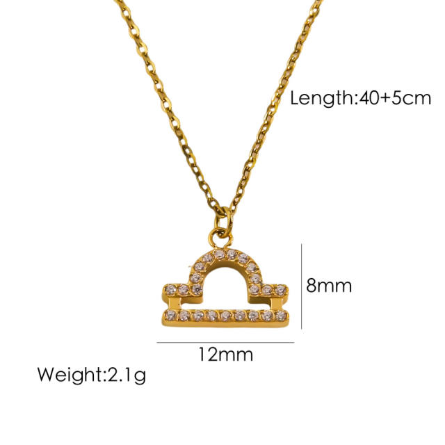 14KG dainty diamond zodiac pendant stainless steel necklace