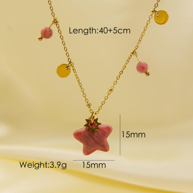 Beach trend natural stone star pendant dainty stainless steel necklace