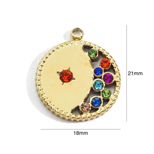 Spring rainbow cubic zircon star moon coin pendant stainless steel necklace pendant