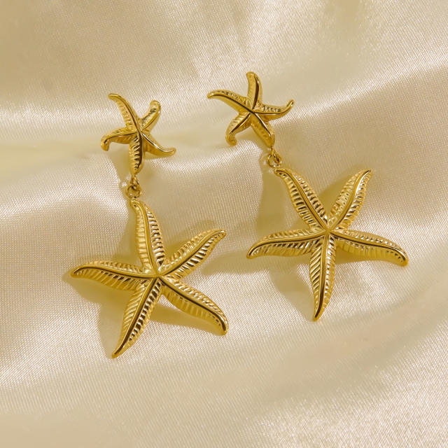 14KG ocean series starfish stainless steel earrings