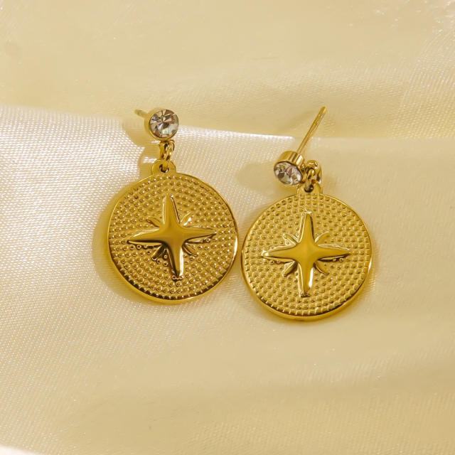 Chunky star symbol coin shape stainless steel bracelet earrings set