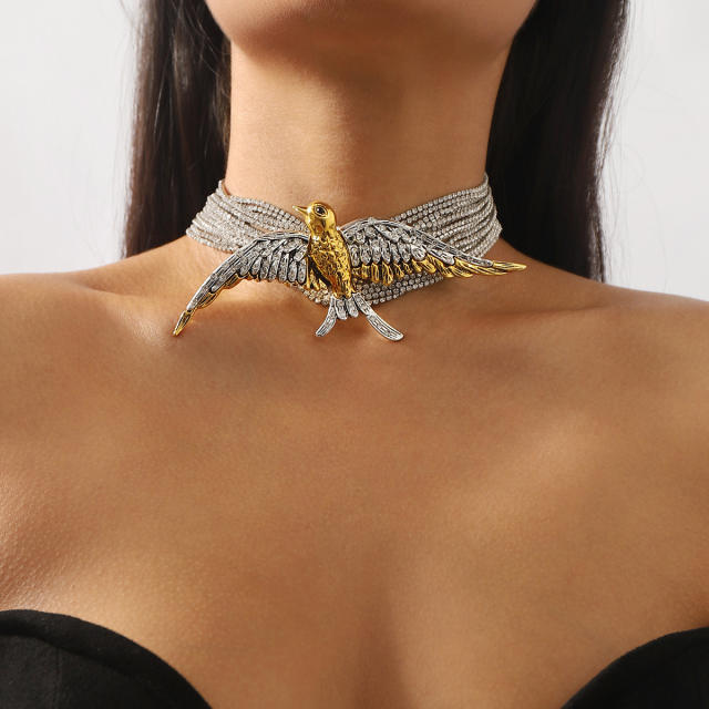 Luxury full rhinestone swallow design choker necklace for women