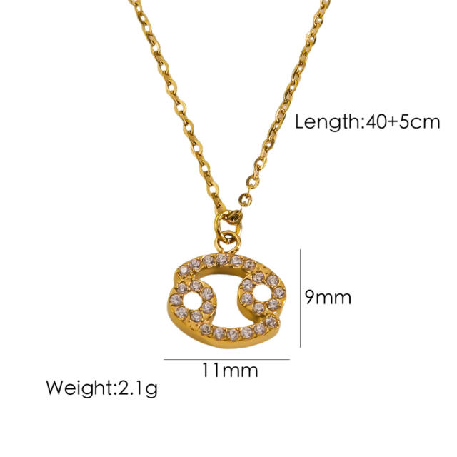 14KG dainty diamond zodiac pendant stainless steel necklace