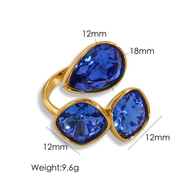 14KG colorful cubic zircon stainless steel finger rings