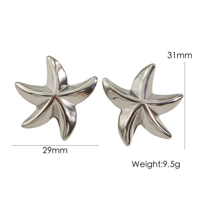 14KG ocean starfish stainless steel earrings