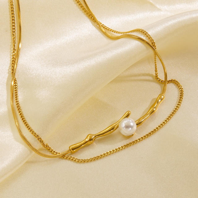 Chic pearl two layer stainless steel necklace