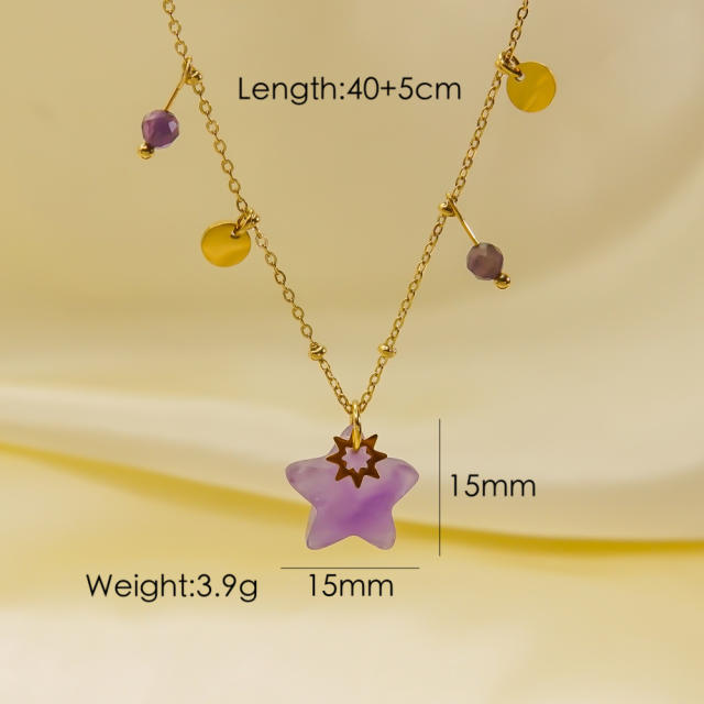 Beach trend natural stone star pendant dainty stainless steel necklace