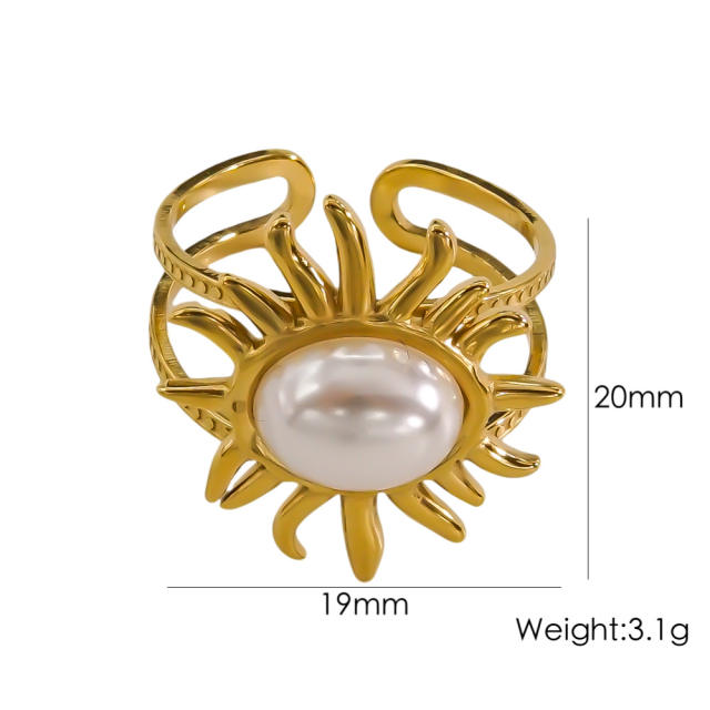 Vintage romantic mother shell stainless steel finger rings