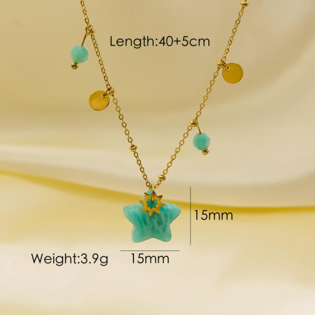 Beach trend natural stone star pendant dainty stainless steel necklace
