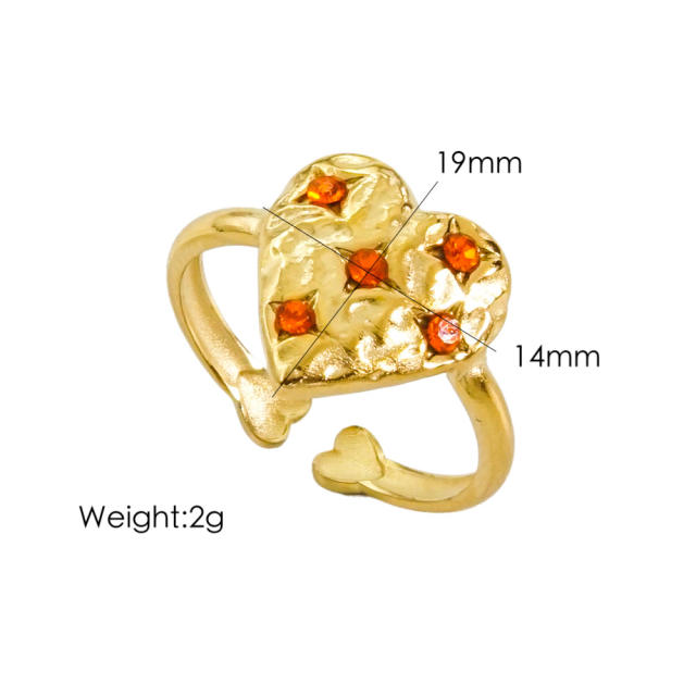 Spring colorful cubic zircon heart stainless steel finger rings